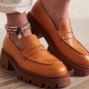 Free People Tan Leather Loafers